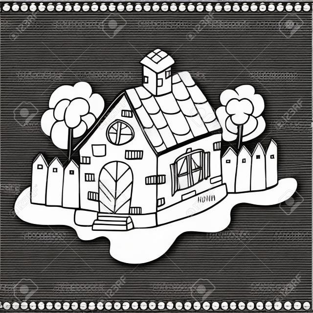 Black and white illustration of a house Vector coloring book