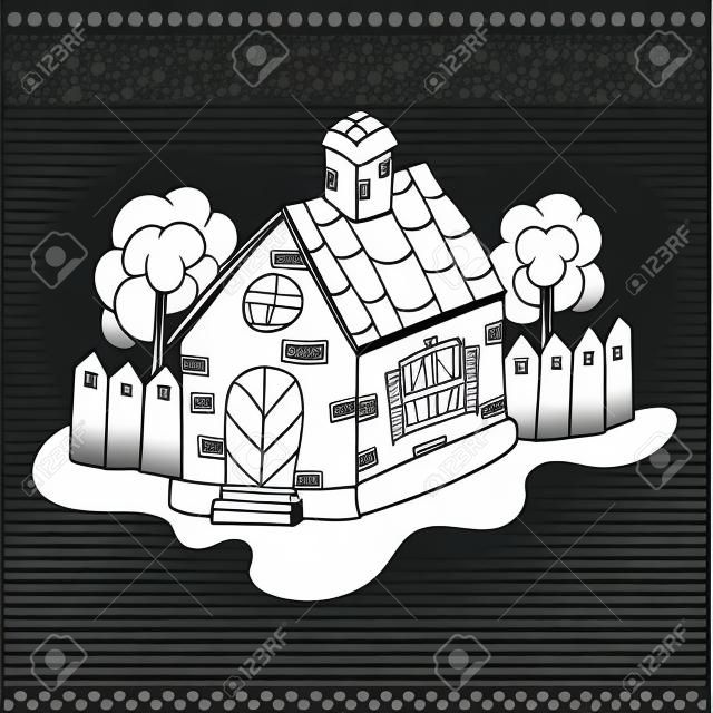 Black and white illustration of a house Vector coloring book