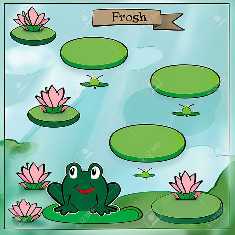 Game template with frogs in field background illustration