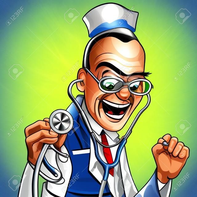cartoon mad doctor with stethoscope