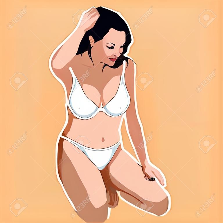 Femme en lingerie blanche accroupi