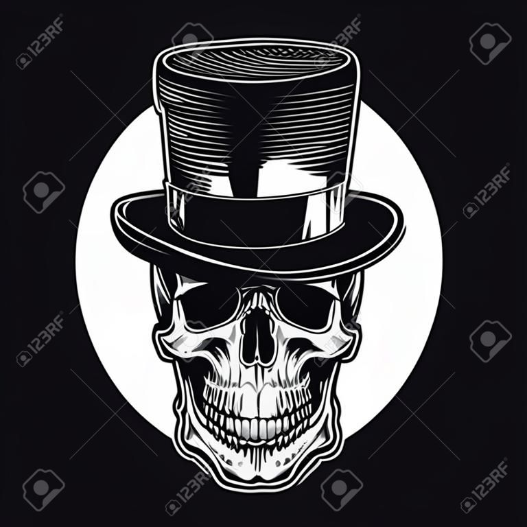 Cráneo en la ilustración de vector de sombrero de copa