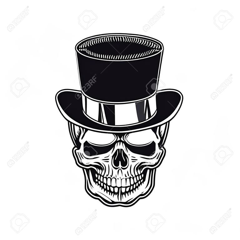 Cráneo en la ilustración de vector de sombrero de copa