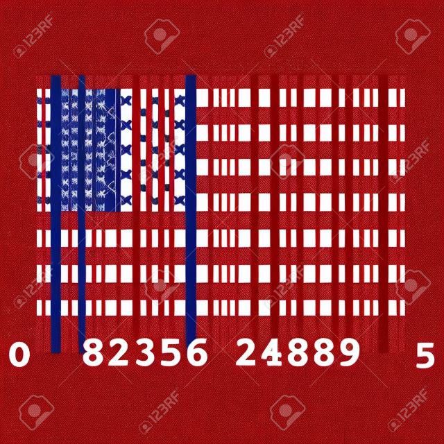 アメリカ合衆国、アメリカ合衆国、州、アメリカ、フラグ、シンボル、バーコードの概念図と過剰消費を象徴する米国の旗