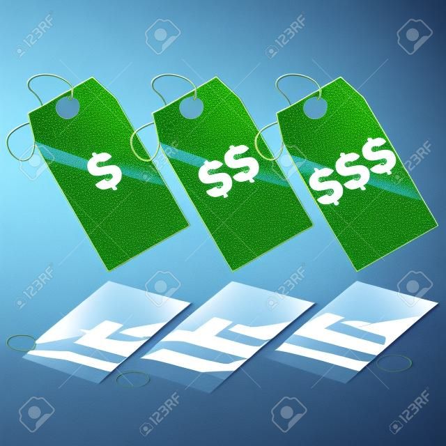 Глянцевая иллюстрация, показывающая три ценники, представляющих три различных ценовых уровней, от самого дешевого до самого дорогого