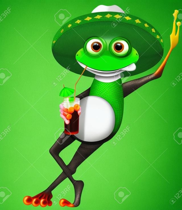 rana verde in un sombrero e un cocktail