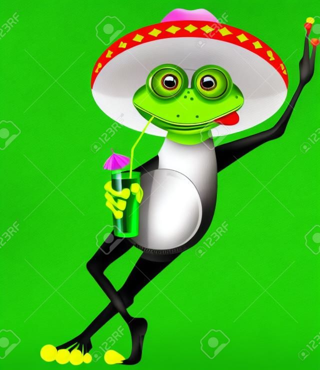 green frog in a sombrero and a cocktail