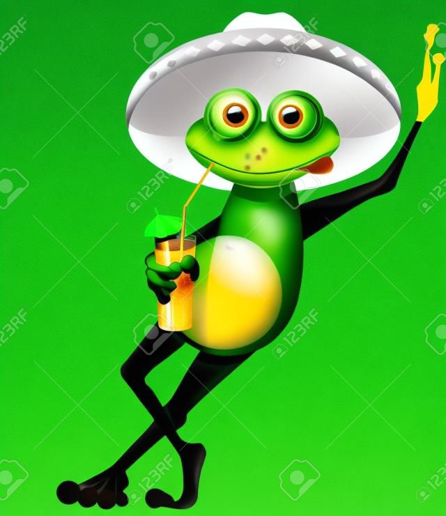 grenouille verte dans un sombrero et un cocktail
