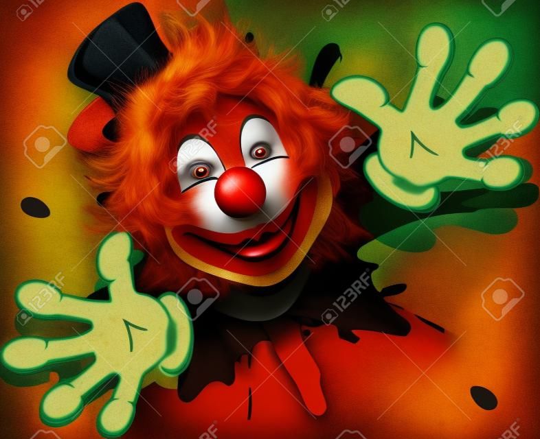 illustration redheaded clown face in black hat