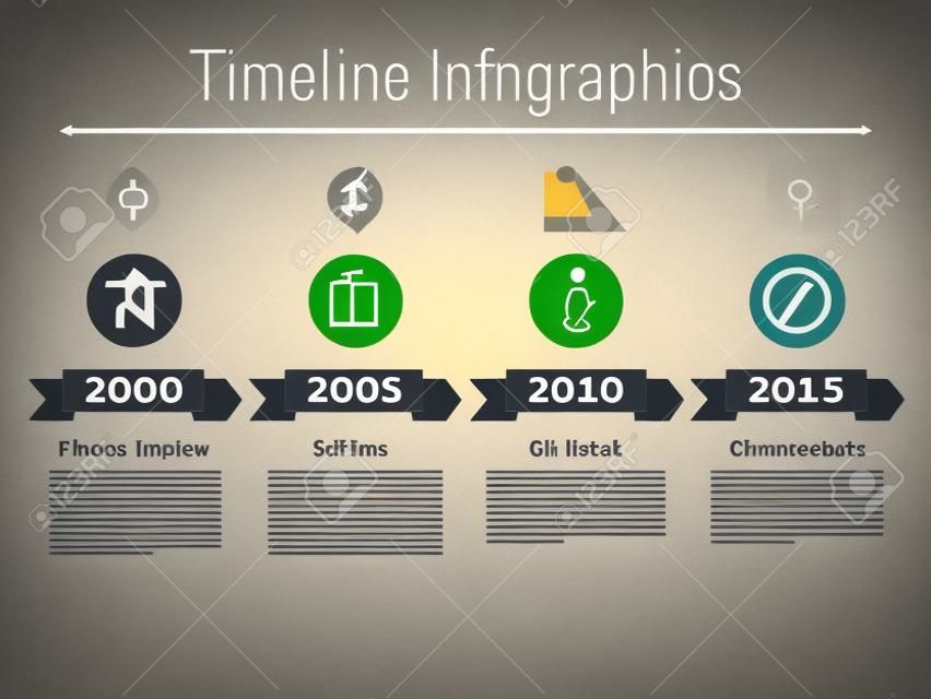 infografía línea de tiempo con las flechas iconos y el texto