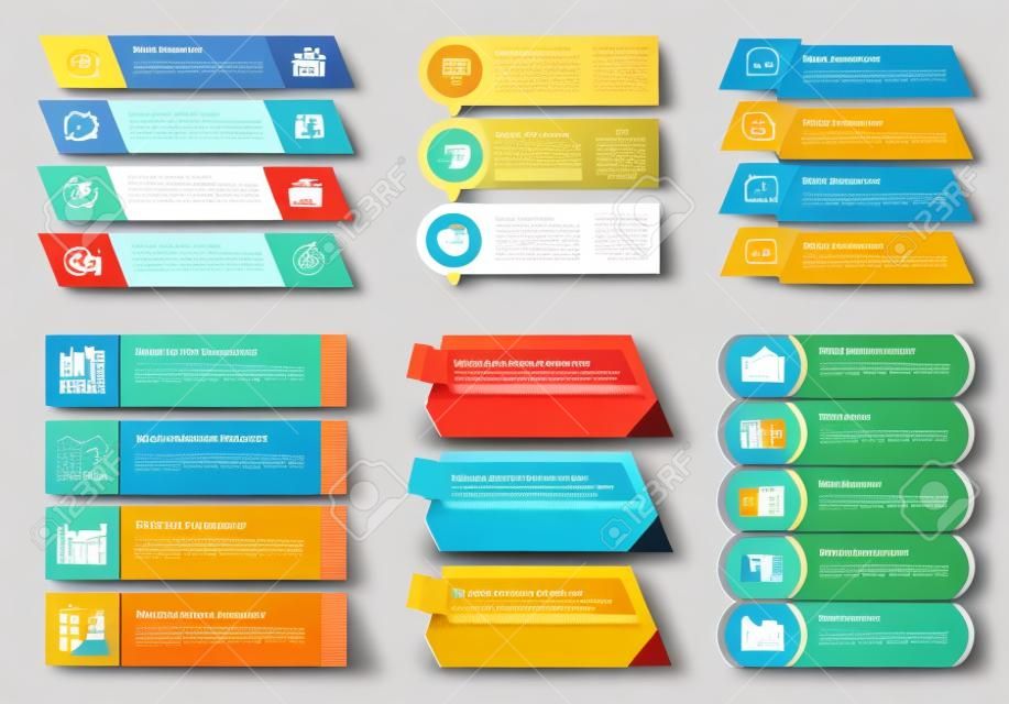 Set of infographic templates with numbers and text, process, flow chart design elements, business infographics