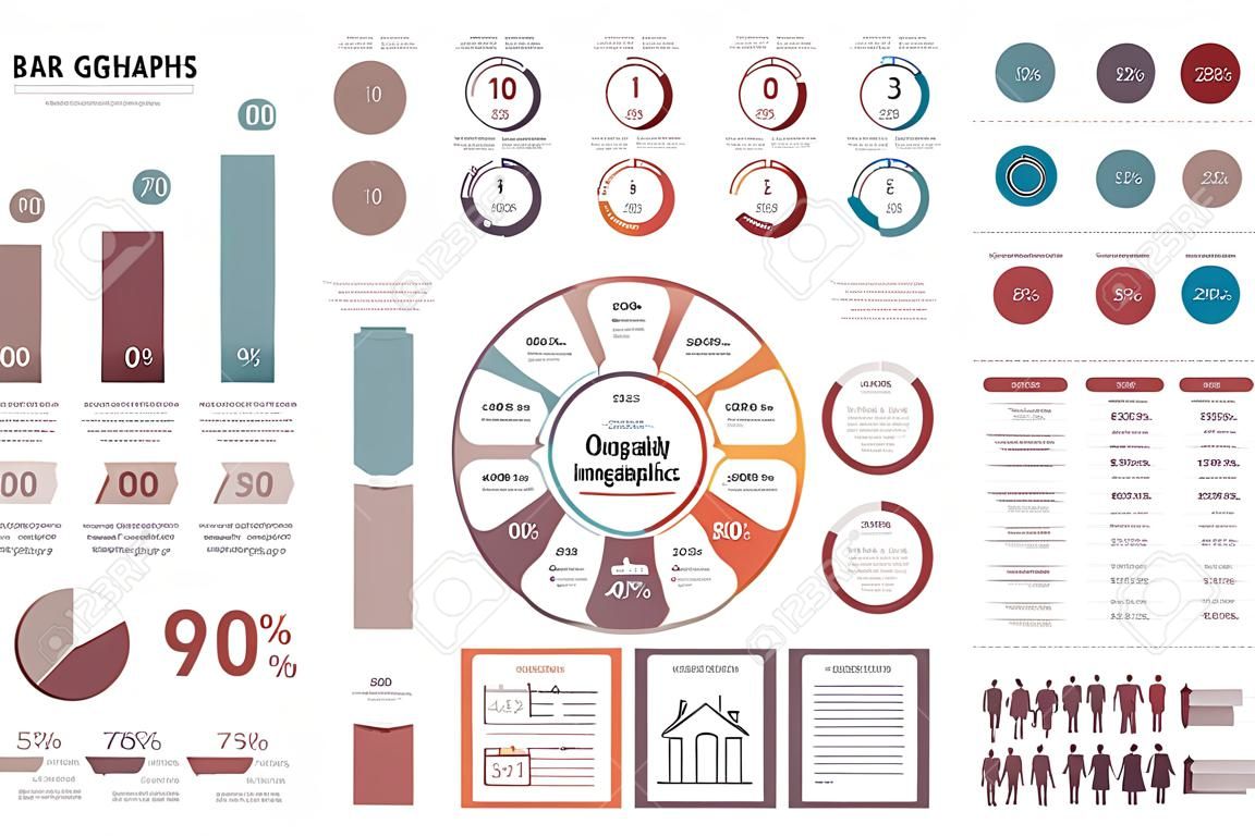 Infographic elements - bar graphs, human infographics, pie charts, steps and options, workflow, percents, circle diagrams, timeline, vector eps10 illustration