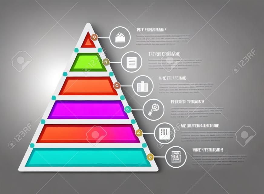 Piramide infografisch sjabloon met zes elementen