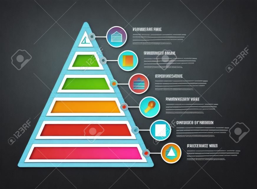 Piramide infografisch sjabloon met zes elementen