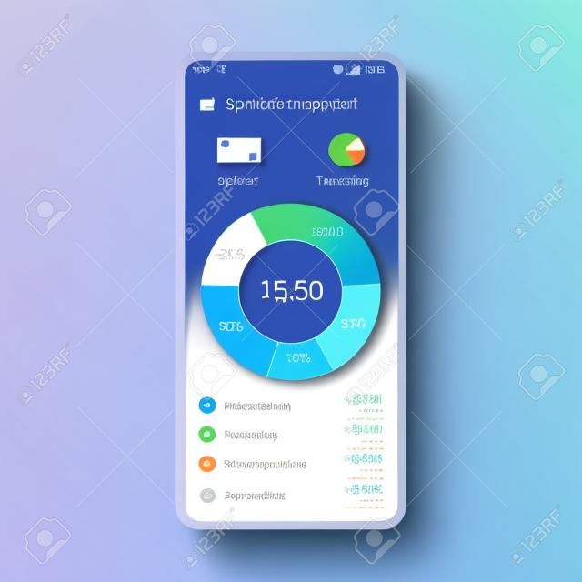 Banking smartphone interface vector template. Household receipt tracker chart. Mobile spending app page blue design layout. Finance application flat UI. Expenses diagram phone display