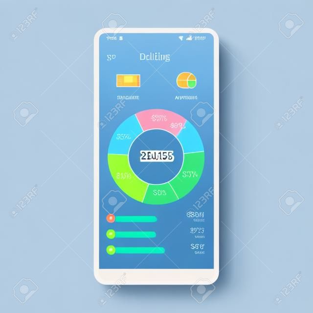 Banking smartphone interface vector template. Household receipt tracker chart. Mobile spending app page blue design layout. Finance application flat UI. Expenses diagram phone display