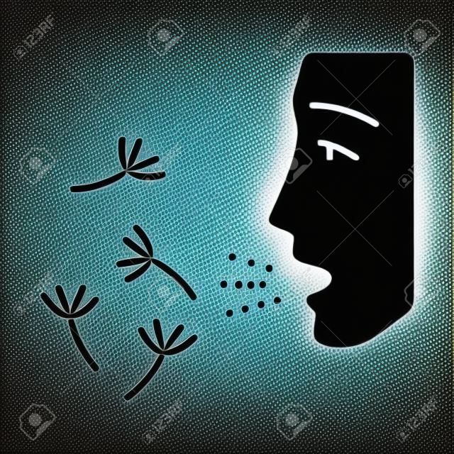 Summer allergy glyph icon. Hay fever. Seasonal disease. Allergic reaction to pollen. Allergens inhalation. Respiratory disease. Silhouette symbol. Negative space. Vector isolated illustration