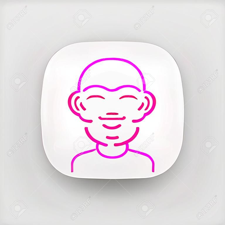 얼굴 붓기 앱 아이콘입니다. 아나필락시스, 알레르기. 땅콩 심한 알레르기 반응. UI/UX 사용자 인터페이스. 유행성 이하선염 전염병. 웹 또는 모바일 애플리케이션. 벡터 격리 된 그림