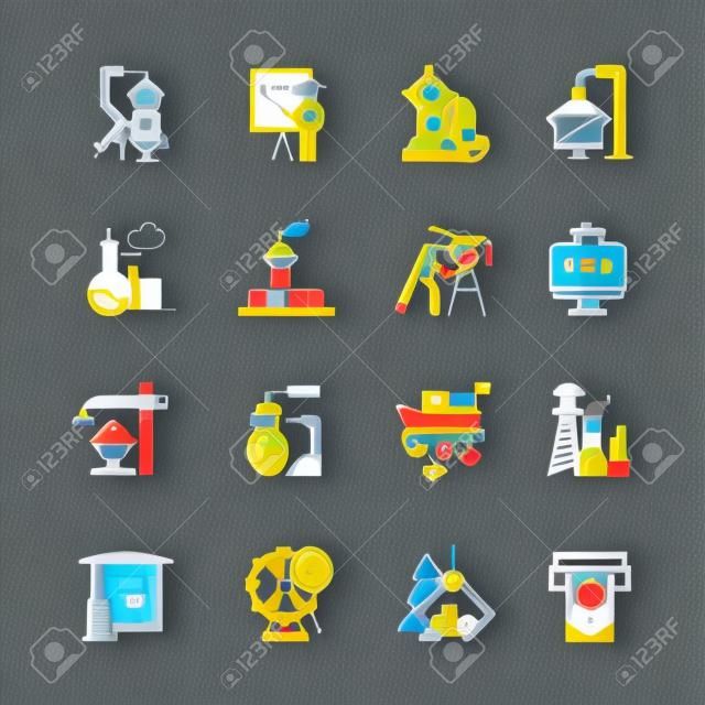 Industry types color icons set. Goods and services production. Technology development. Human activities for profit. Businesses in various sectors of economy. Isolated vector illustrations