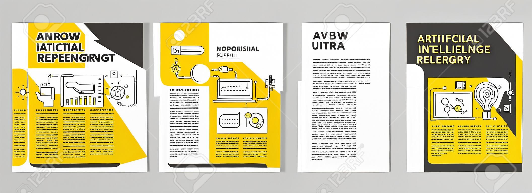 AI brochure template. Artificial intelligence. Innovative system. Flyer, booklet, leaflet print, cover design with linear icons. Vector layouts for magazines, annual reports, advertising posters