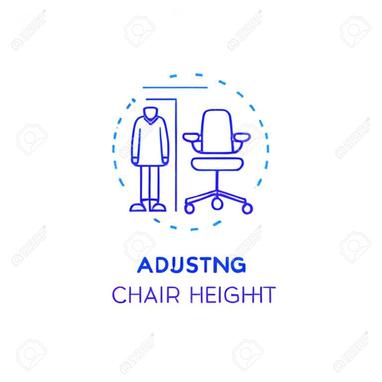 Ajustando o ícone do conceito da altura da cadeira. Ilustração da linha fina da ponta da ergonomia do escritório. Posição de assento confortável. Posição sentada correta. Desenho isolado da cor RGB do esboço do vetor