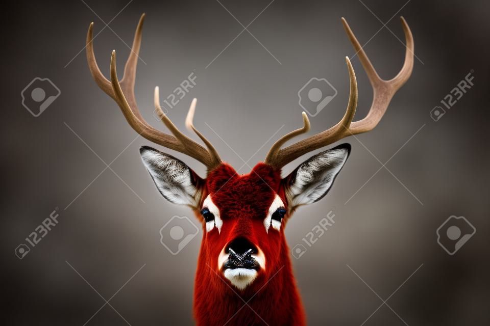Red deer portrait on black background.