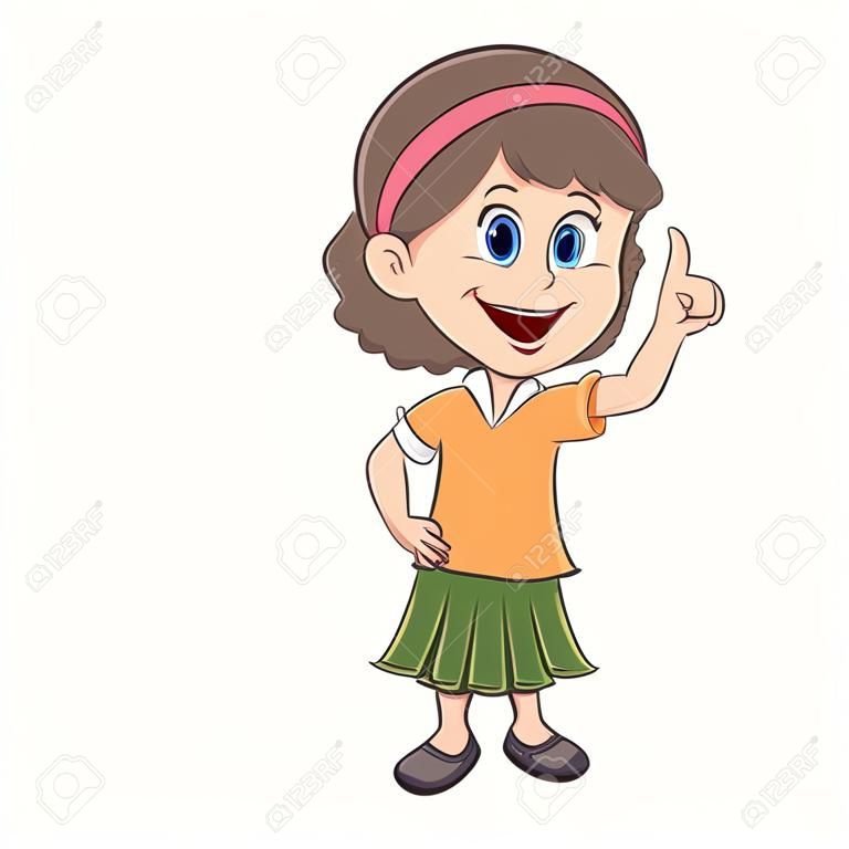 Beautiful little girl pointing her finger cartoon