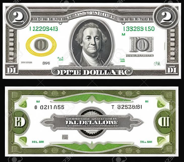 Diseño de billete en blanco con el anverso y reverso basado en proyecto de ley de dólar