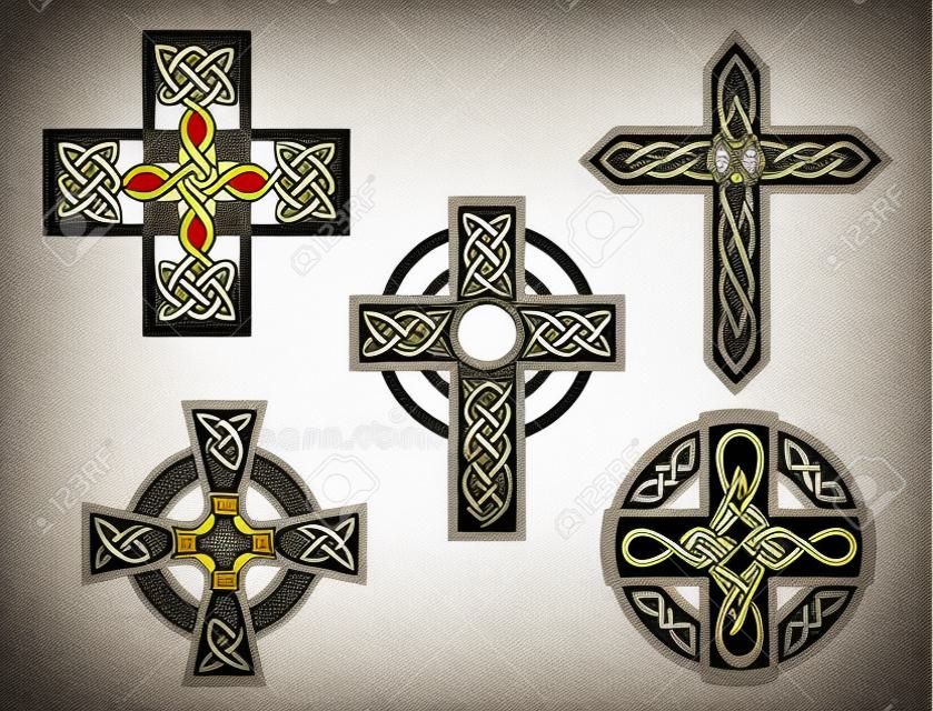 Set of irish celtic crosses. Vector illustration