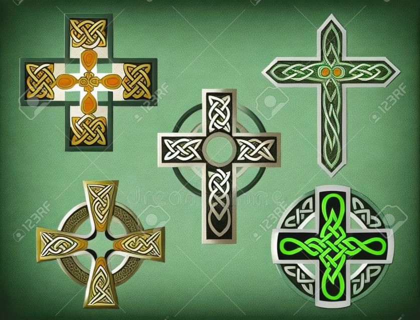 Set of irish celtic crosses. Vector illustration