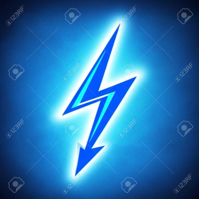 Thunder bolt of blue light, electric energy thunderbolt sign. Vector cartoon blue lightning, flash magical power or storm weather lightning strike