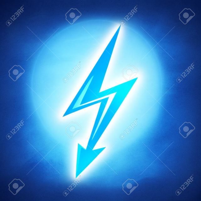 Thunder bolt of blue light, electric energy thunderbolt sign. Vector cartoon blue lightning, flash magical power or storm weather lightning strike