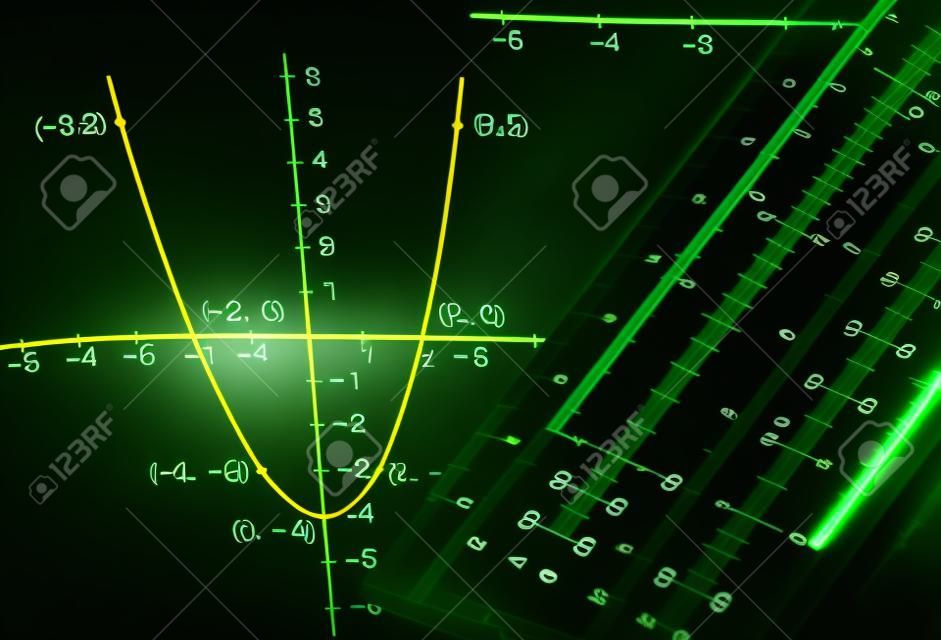 밝은 녹색 수치 및 그래프와 추상 어두운 수학적 배경