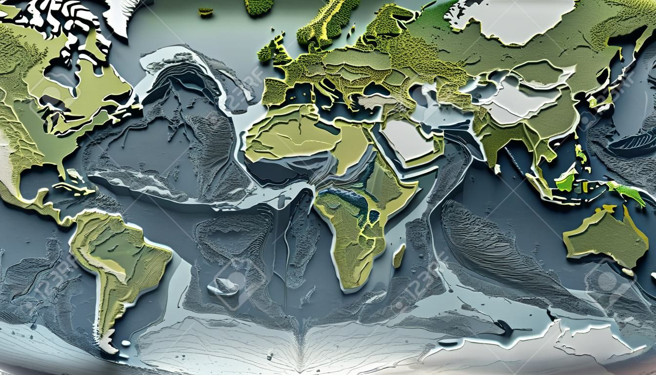 Modèle imprimé en 3D du relief de la terre avec les hauteurs topographiques des montagnes et la profondeur des océans