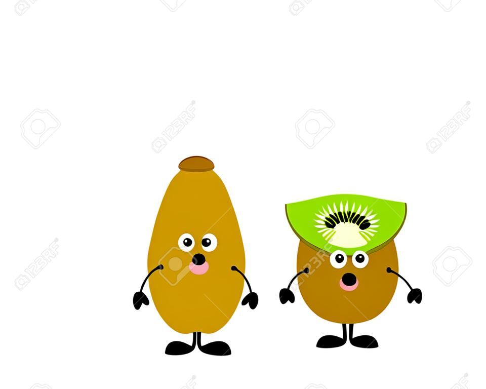 Kiwi fruit characters isolated on white background.  Kawaii kiwi