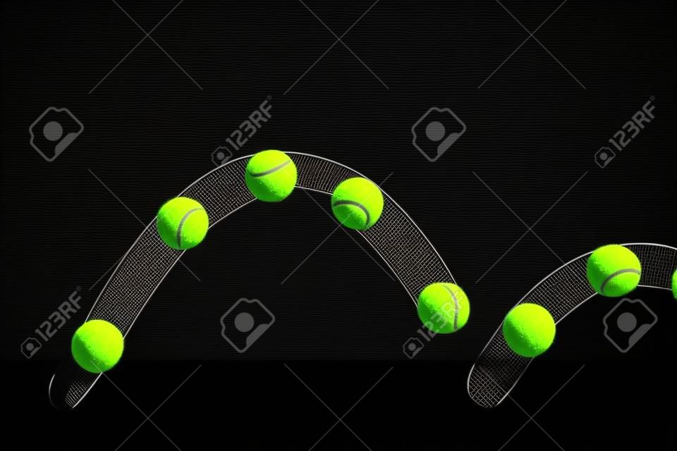 黒の背景に隔離テニスボールの動きやバウンス。