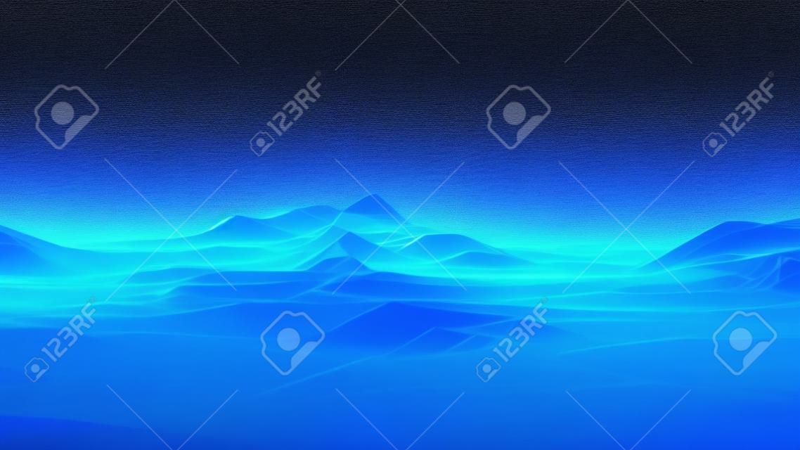 abstract blue background of glow particles form lines, surfaces as futuristic landscape in cyberspace or hologram. Sci-fi theme of microworld, nanotechnology or cosmic space. Depth of field bokeh 5