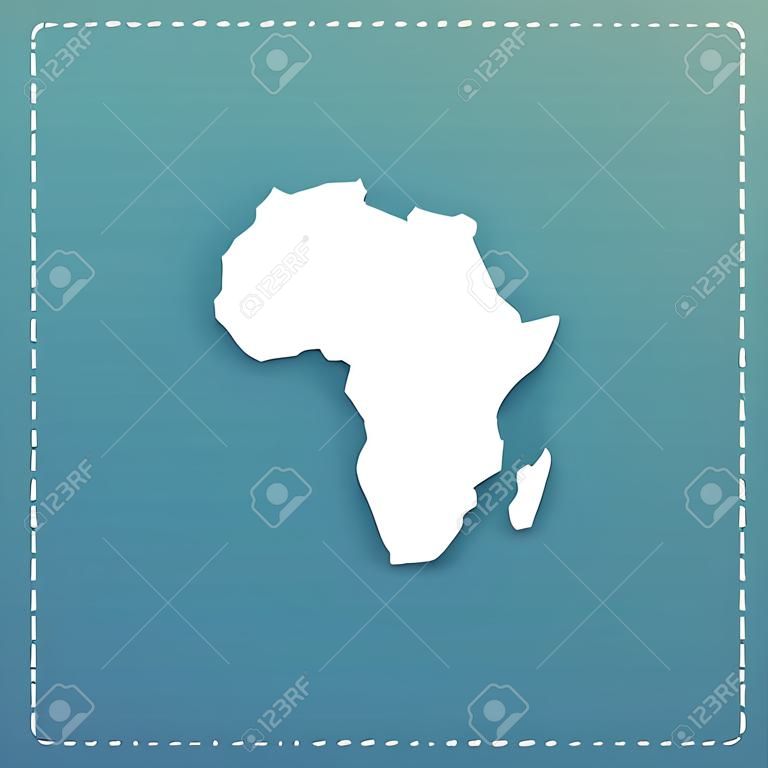 Africa Map. White flat icon with black stroke on blue background