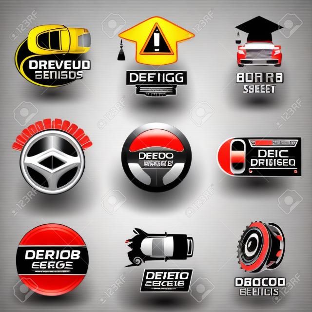 Set of vector logos driving school, car