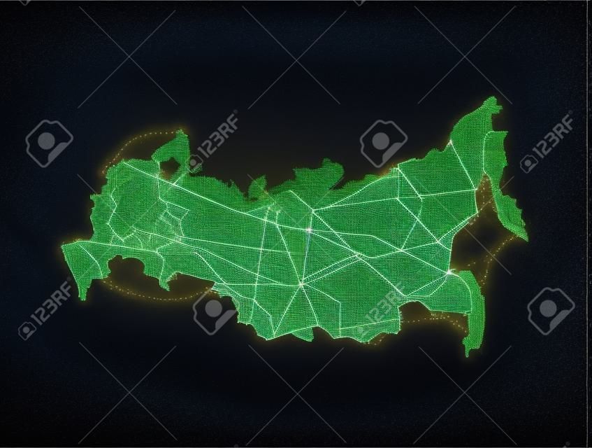 Russia country map polygonal with spot lights places