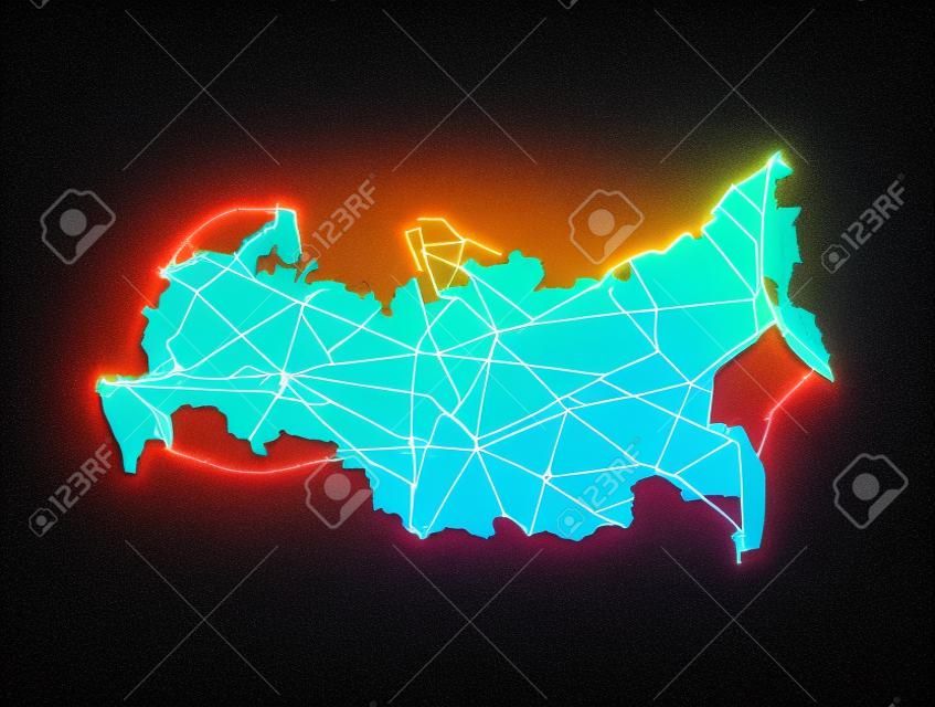 Russia country map polygonal with spot lights places
