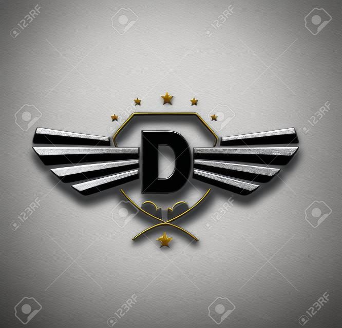 Litera D skrzydlate grzbiety logo. Alfabet logotyp koncepcja