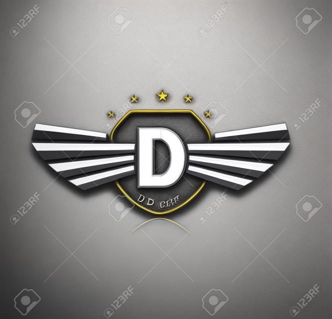 字母D翼徽章標誌。字母標識的設計理念