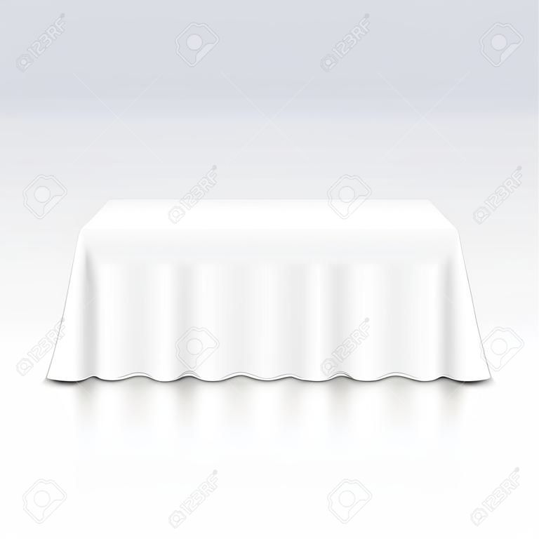 白色背景下带桌布的矢量空矩形桌