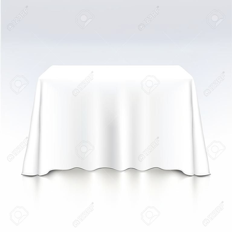 白色背景下带桌布的矢量空矩形桌