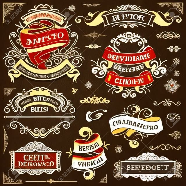 Large set of vintage vector ornaments and ribbons. The fonts are called "Arvo", "Bebas Neue", "Bitter" and "Cubano".