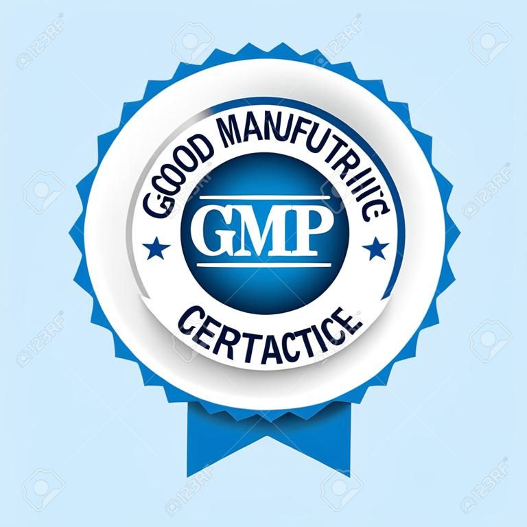 GMP (Good Manufacturing Practice) gecertificeerd ronde stempel op witte achtergrond - Vector