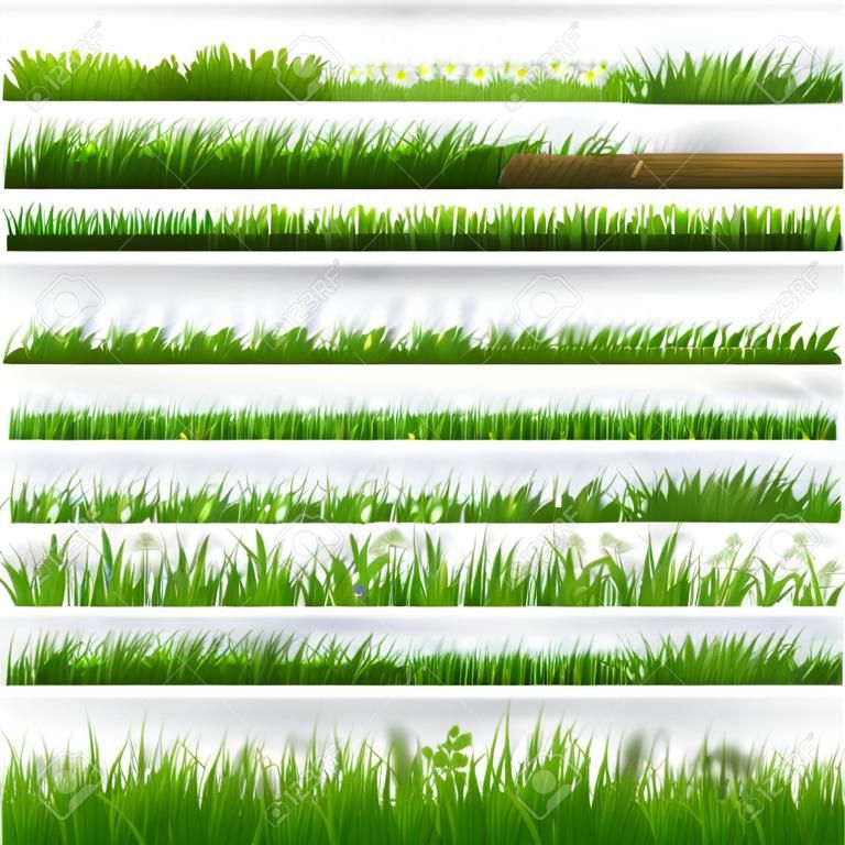 Green Grass Borders Big Set, isolato su sfondo trasparente, illustrazione vettoriale