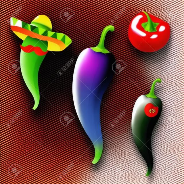 Hot Chili Pepper Duży Zestaw Z Gradientu Mesh, Ilustracji Wektorowych