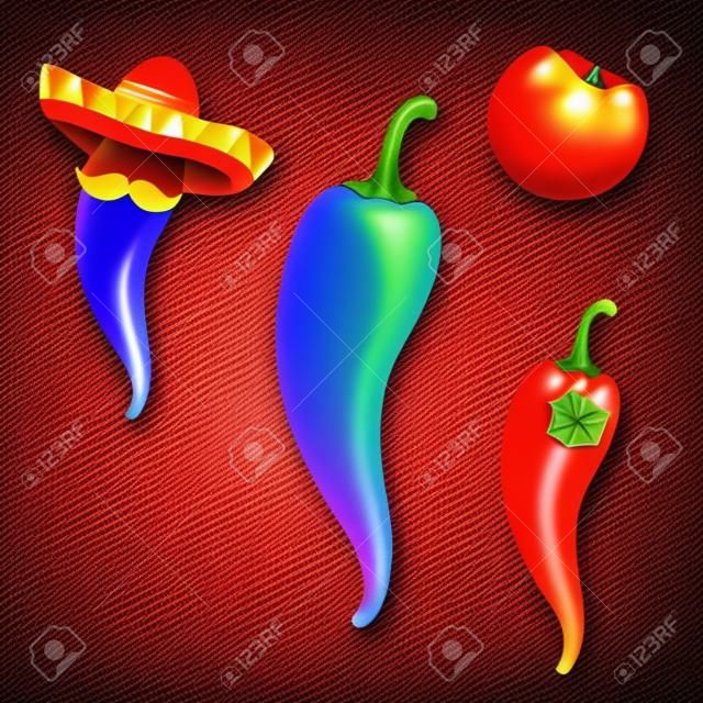 Hot Chili Pepper Duży Zestaw Z Gradientu Mesh, Ilustracji Wektorowych